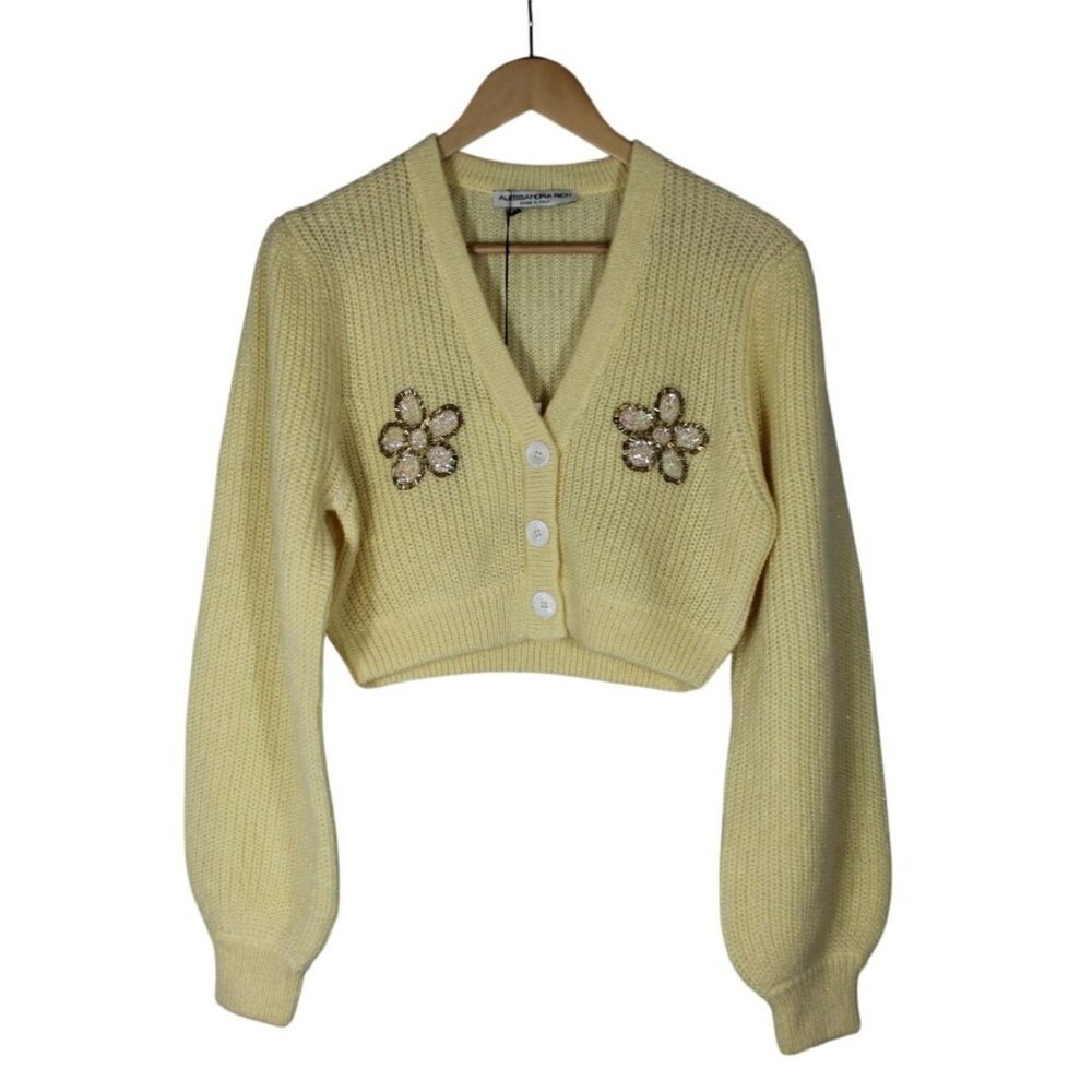Alessandra‎ Rich women's  cropped embellished mohair blend cardigan sweater 36